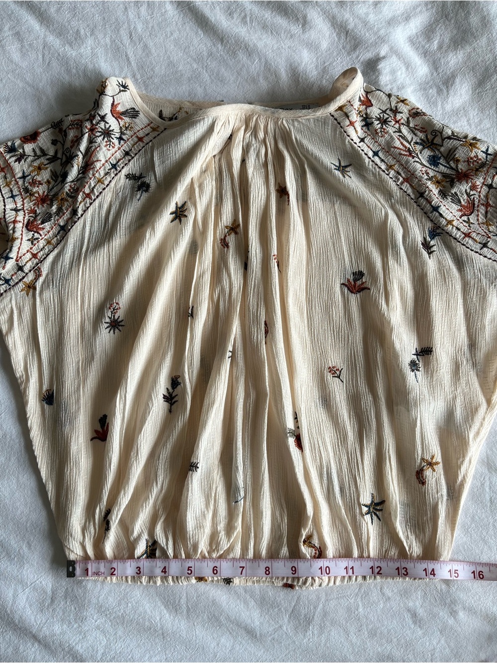 DEX Embroidered Boho Peasant Blouse Cream Floral Size M Prairie Fairycore 70’s - Picture 9 of 16